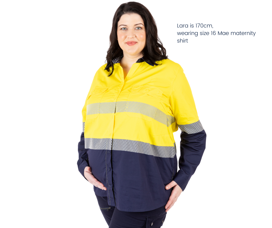 women’s workshirt, hi vis shirt, high visibility workshirt, orange hi vis shirt, women’s hi vis shirt, ladies hi vis workshirt, hi vis maternity wear, hi vis maternity shirt, maternity workwear, maternity workshirt, women’s workwear afterpay, free shipping