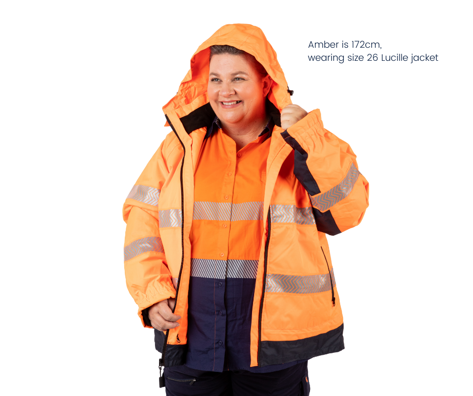 winter outer wear, waterproof, rain jacket, hi vis safety vest, fleece lining, orange hi vis jacket, outdoor workwear, women's winter workwear, 4-in-1 orange navy hi vis jacket, high visibility, women's construction workwear, ladies tradie workwear, hi vis work jacket, hi vis vest