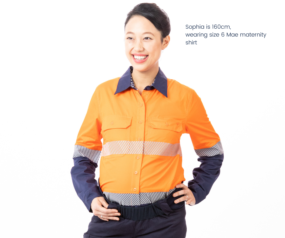 women’s workshirt, hi vis shirt, high visibility workshirt, orange hi vis shirt, women’s hi vis shirt, ladies hi vis workshirt, hi vis maternity wear, hi vis maternity shirt, maternity workwear, maternity workshirt, women’s workwear afterpay, free shipping