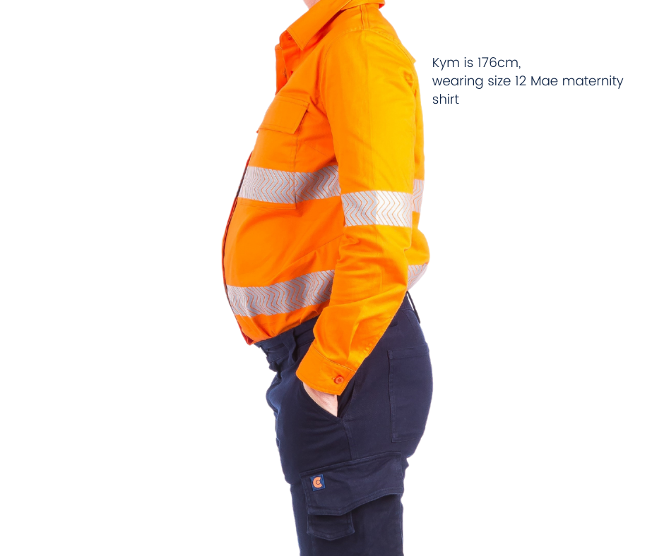 women’s workshirt, hi vis shirt, high visibility workshirt, orange hi vis shirt, women’s hi vis shirt, ladies hi vis workshirt, hi vis maternity wear, hi vis maternity shirt, maternity workwear, maternity workshirt, women’s workwear afterpay, free shipping