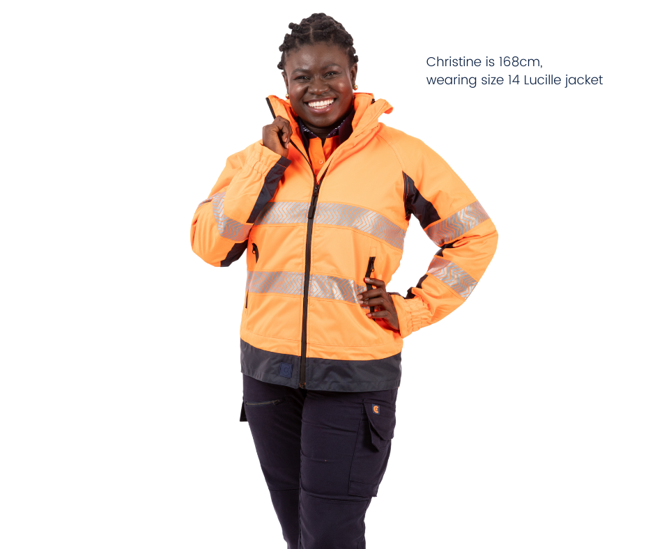 winter outer wear, waterproof, rain jacket, hi vis safety vest, fleece lining, orange hi vis jacket, outdoor workwear, women's winter workwear, 4-in-1 orange navy hi vis jacket, high visibility, women's construction workwear, ladies tradie workwear, hi vis work jacket, hi vis vest